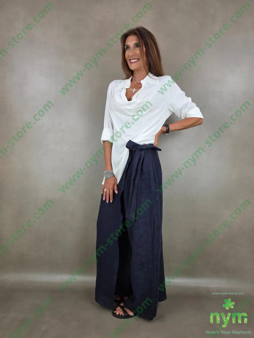 pantalone pareo puro lino 100li - U / BLU / PE26 - PANTALONE