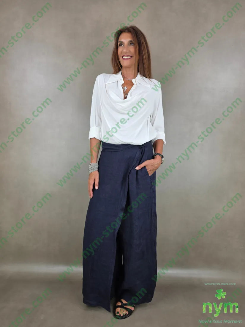 pantalone pareo puro lino 100li - U / BLU / PE26 - PANTALONE