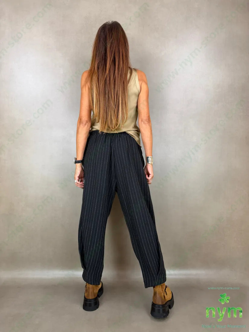 Pantalone pinces fondo gessato tratti 80co20pl - U / NERO / AI26 - PANTALONE