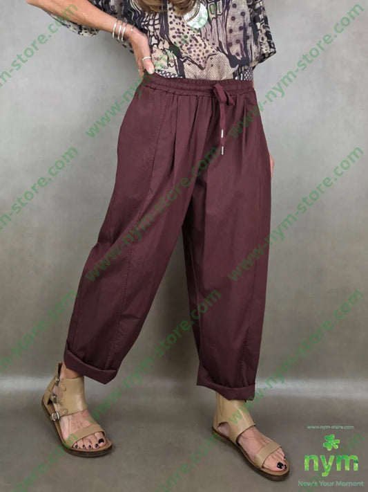 pantalone popelin coulisse ed elastico 100co - U / BORDO / PE26 - PANTALONE