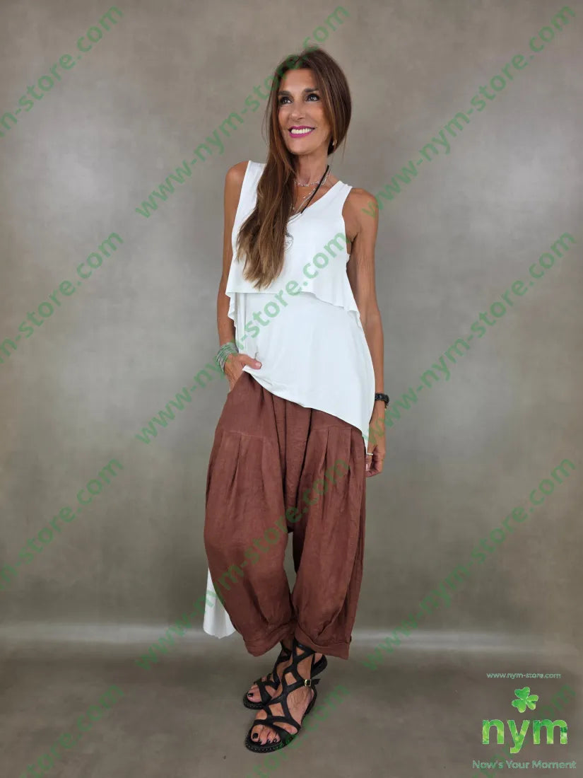 pantalone puro lino chiuso fondo 100li - PANTALONE