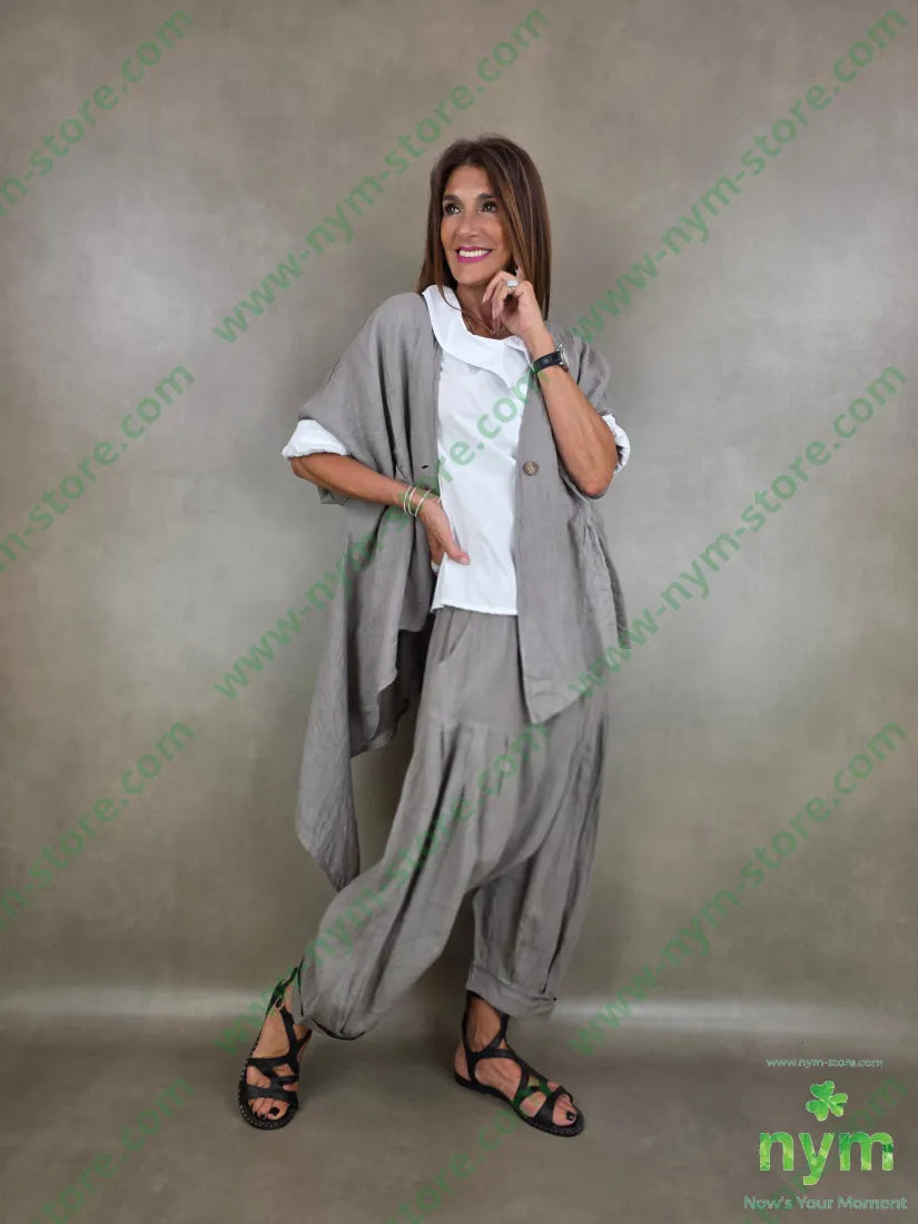 pantalone puro lino chiuso fondo 100li - PANTALONE