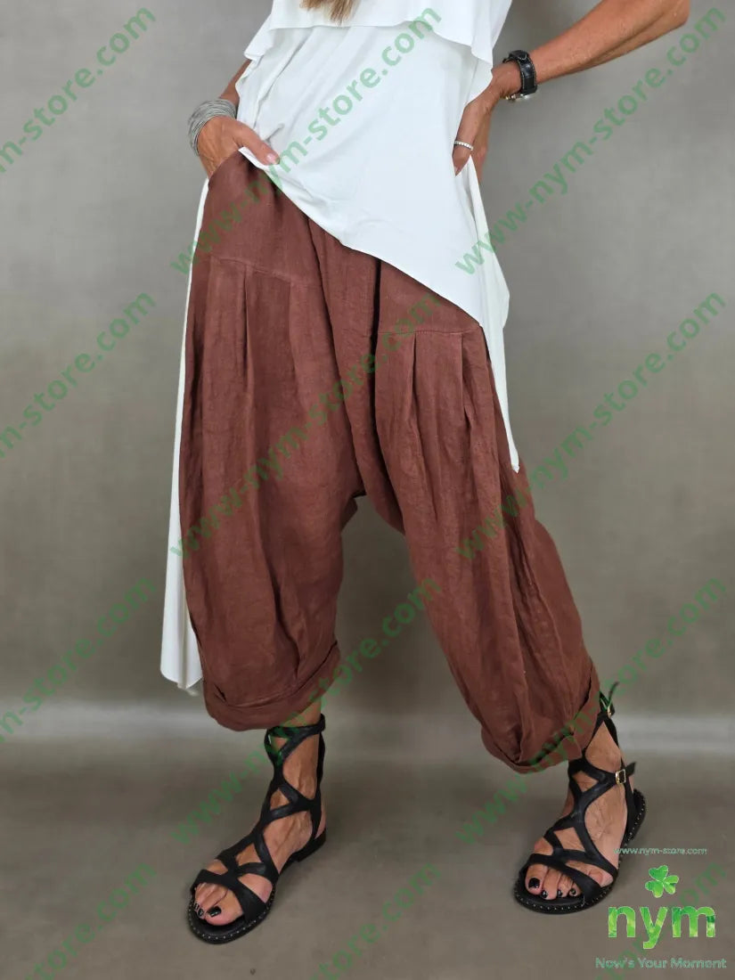pantalone puro lino chiuso fondo 100li - U / RUGGINE / PE26 - PANTALONE