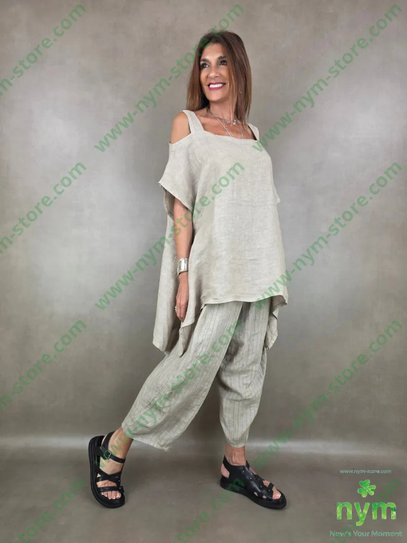 pantalone puro lino gessato corto dto 100li - PANTALONE