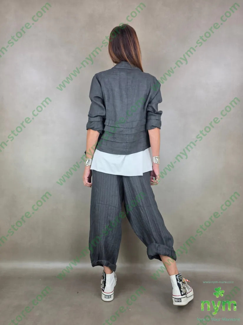pantalone puro lino gessato corto dto 100li - PANTALONE