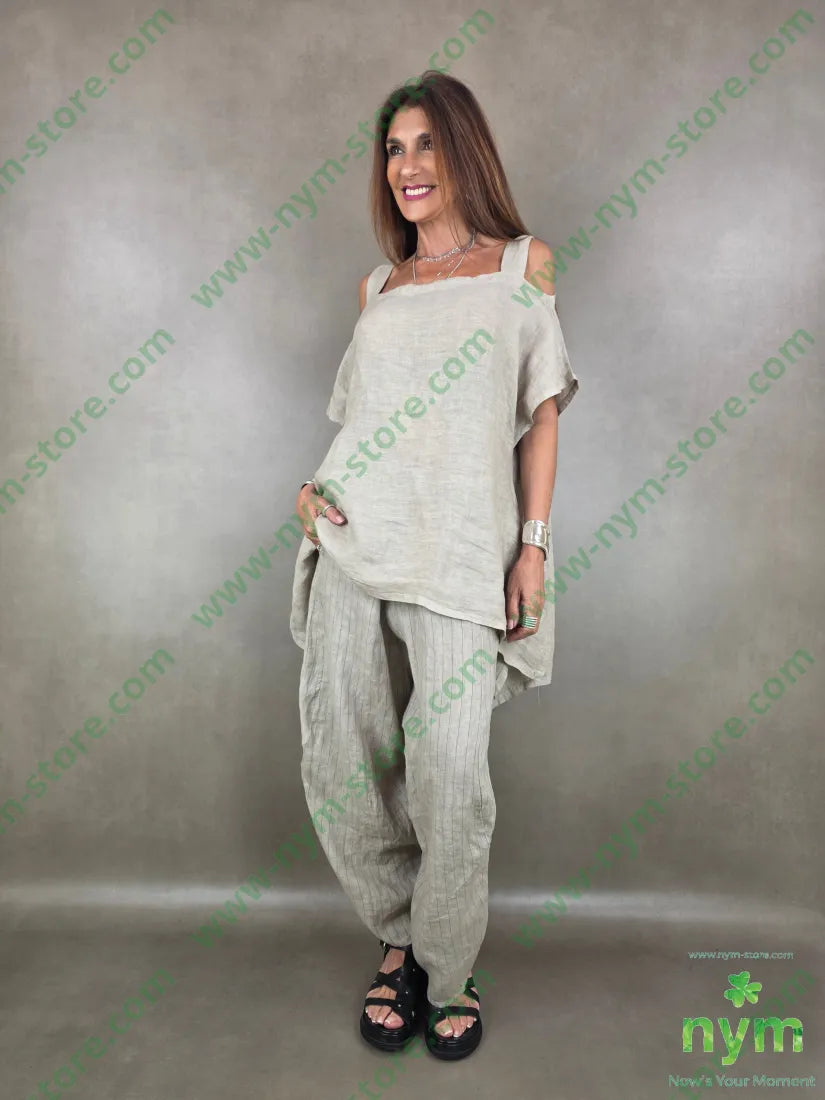 pantalone puro lino gessato corto dto 100li - PANTALONE