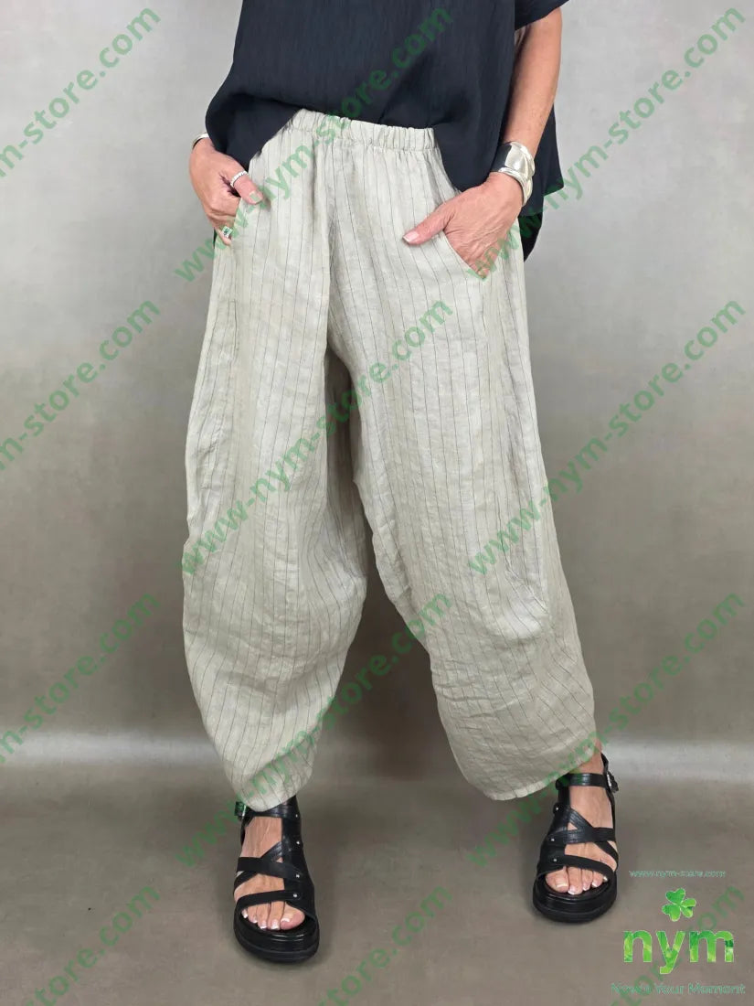 pantalone puro lino gessato corto dto 100li - U / BEIGE / PE26 - PANTALONE