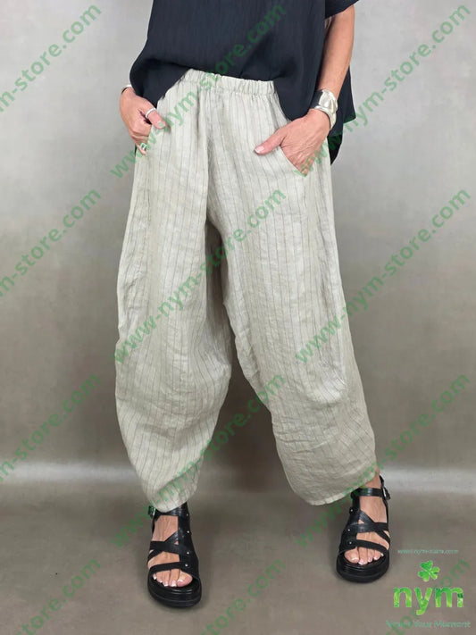 pantalone puro lino gessato corto dto 100li - U / BEIGE / PE26 - PANTALONE