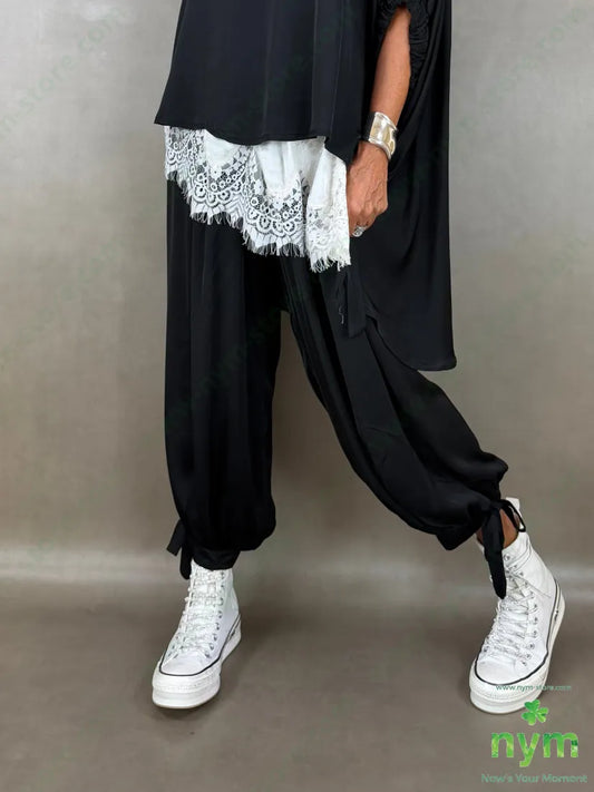 pantalone raso con fiocco 60ry40vi - U / NERO / AI26 - PANTALONE