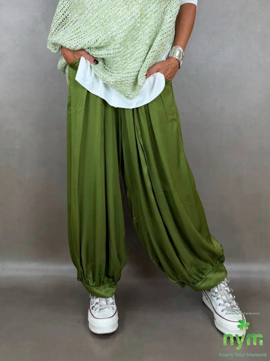 pantalone raso sormonto gamba 60ry40vi - U / VERDE / AI26 - PANTALONE