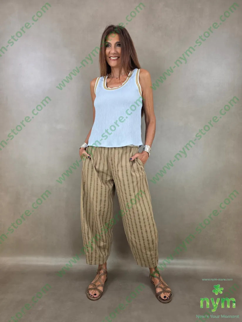 pantalone righe cotone 98co2ea - U / CAMMELLO / PE26 - PANTALONE