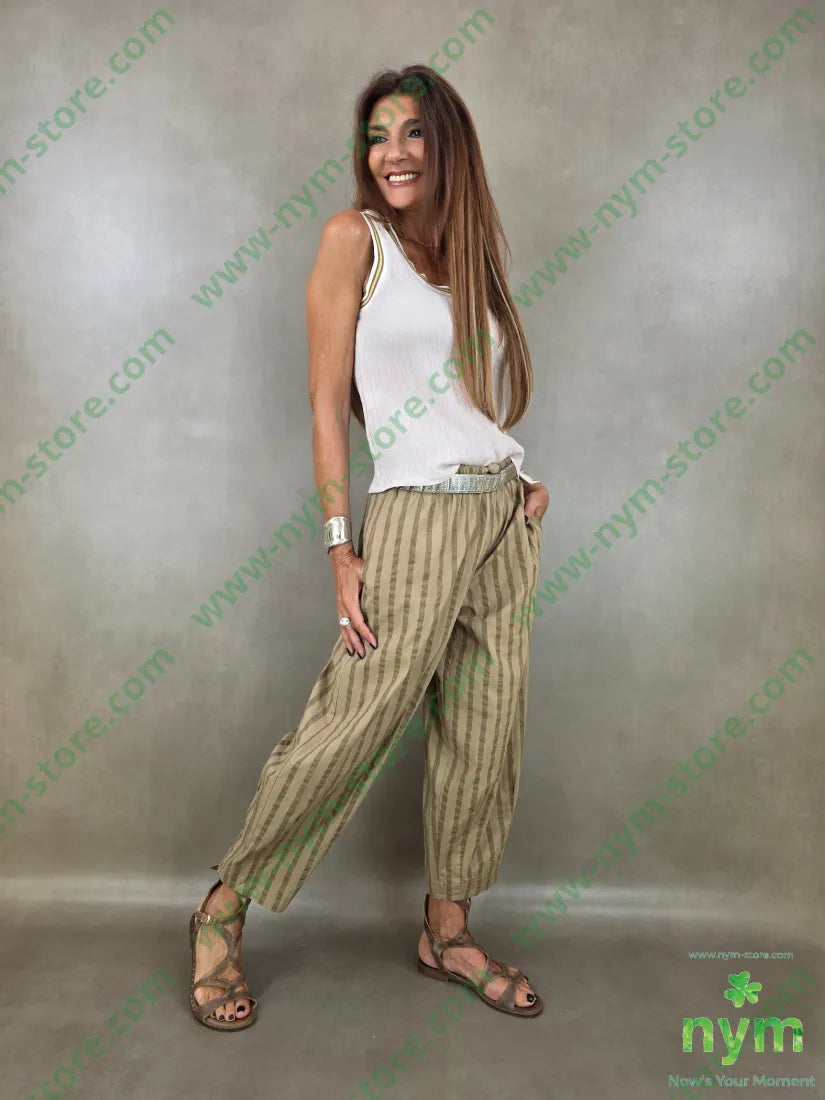 pantalone righe cotone 98co2ea - U / CAMMELLO / PE26 - PANTALONE
