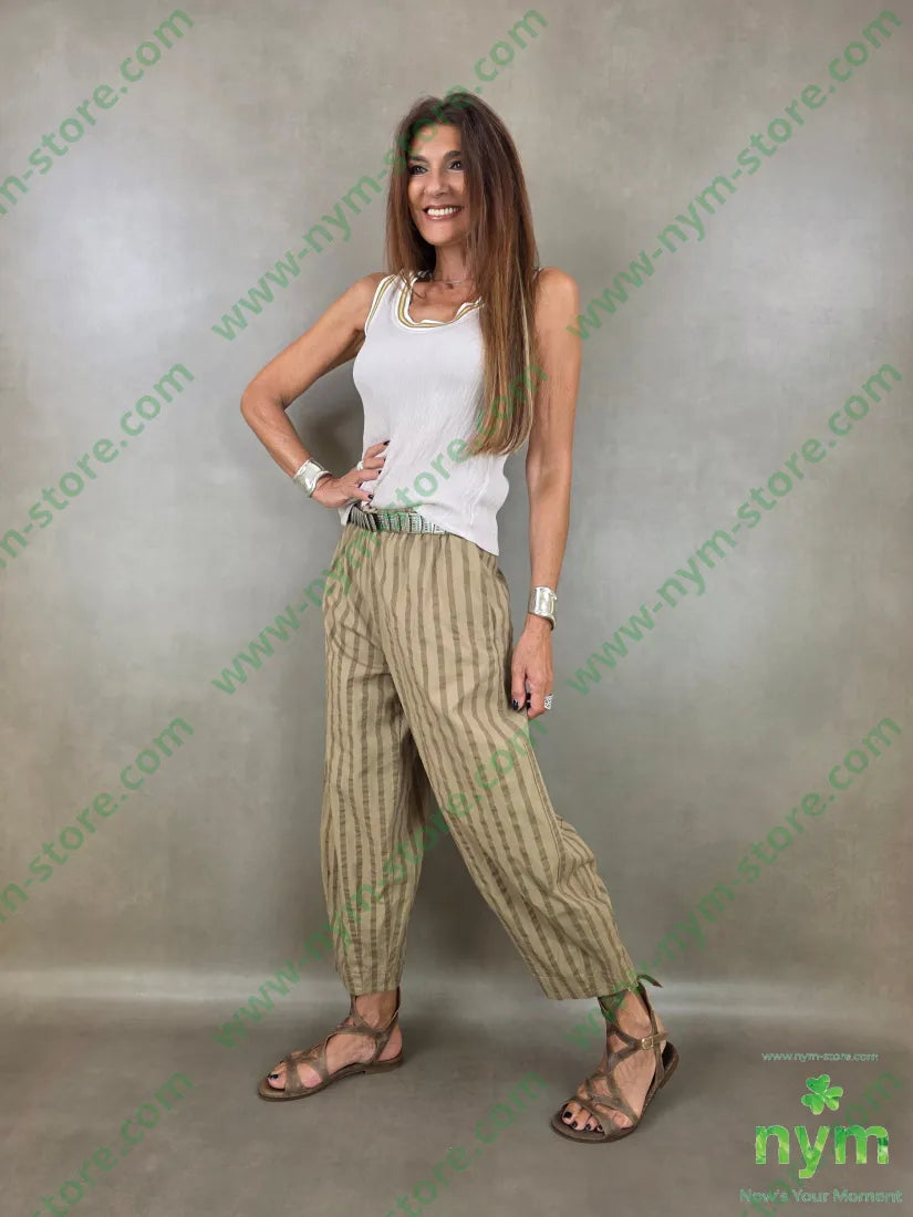 pantalone righe cotone 98co2ea - U / CAMMELLO / PE26 - PANTALONE