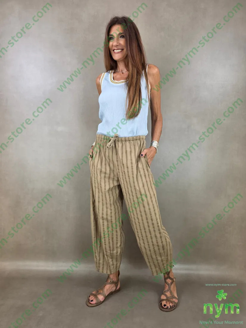 pantalone righe cotone 98co2ea - U / CAMMELLO / PE26 - PANTALONE