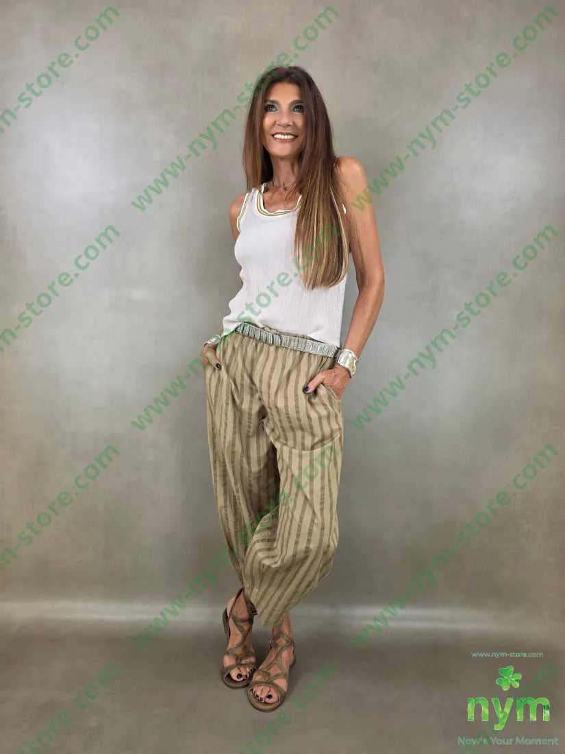 pantalone righe cotone 98co2ea - U / CAMMELLO / PE26 - PANTALONE