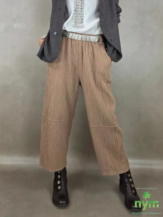 pantalone simil plisse 100co - U / CAMMELLO / AI26 - PANTALONE