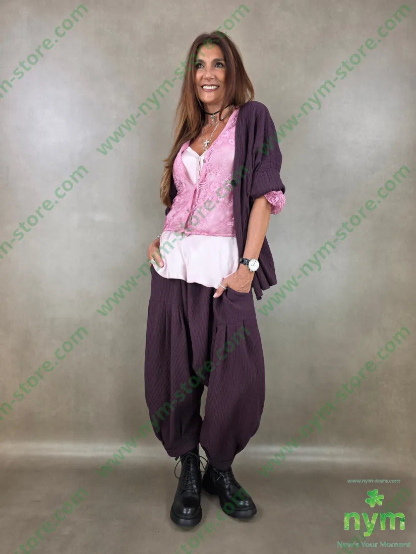 pantalone simil plisse cavallo basso 100co - U / BORDO / AI26 - PANTALONE