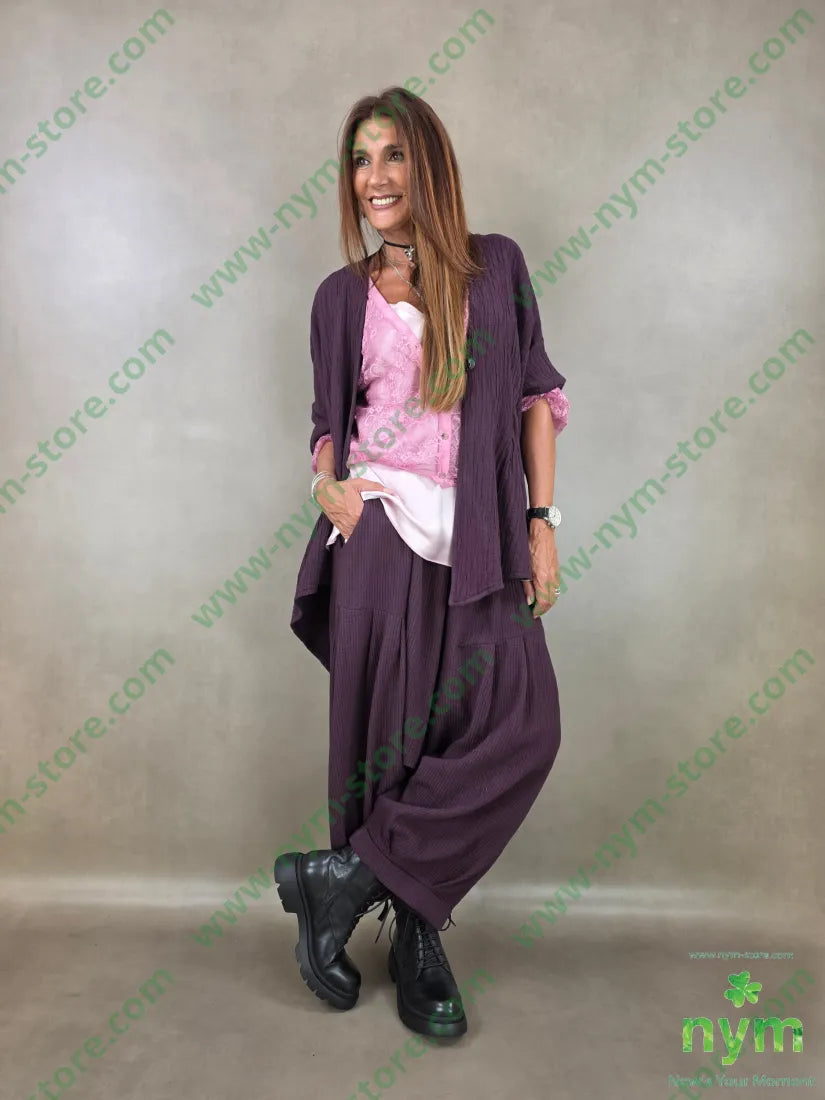 pantalone simil plisse cavallo basso 100co - U / BORDO / AI26 - PANTALONE
