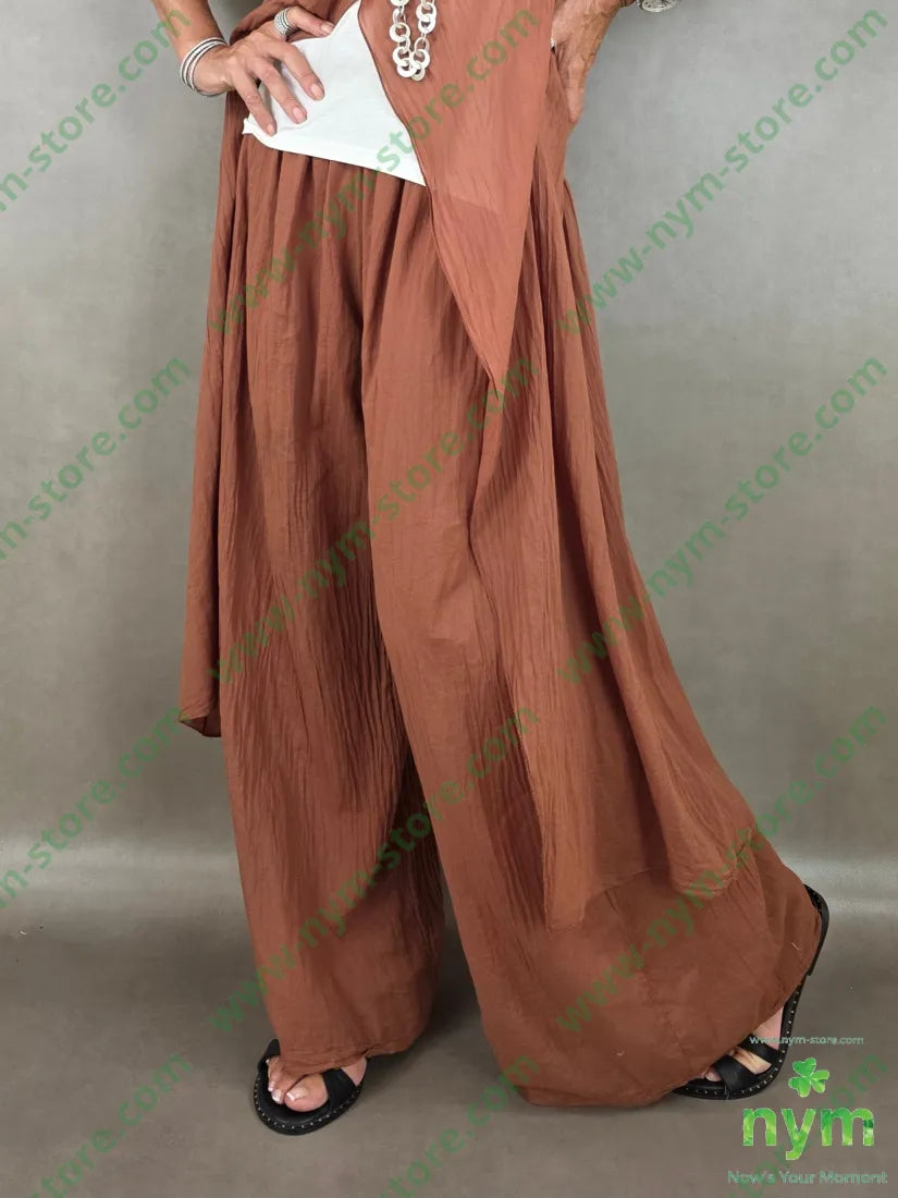 pantalone stropicciato in mussola 100co - U / RUGGINE / PE26 - PANTALONE