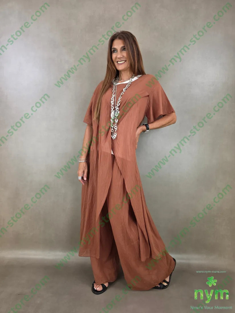 pantalone stropicciato in mussola 100co - U / RUGGINE / PE26 - PANTALONE