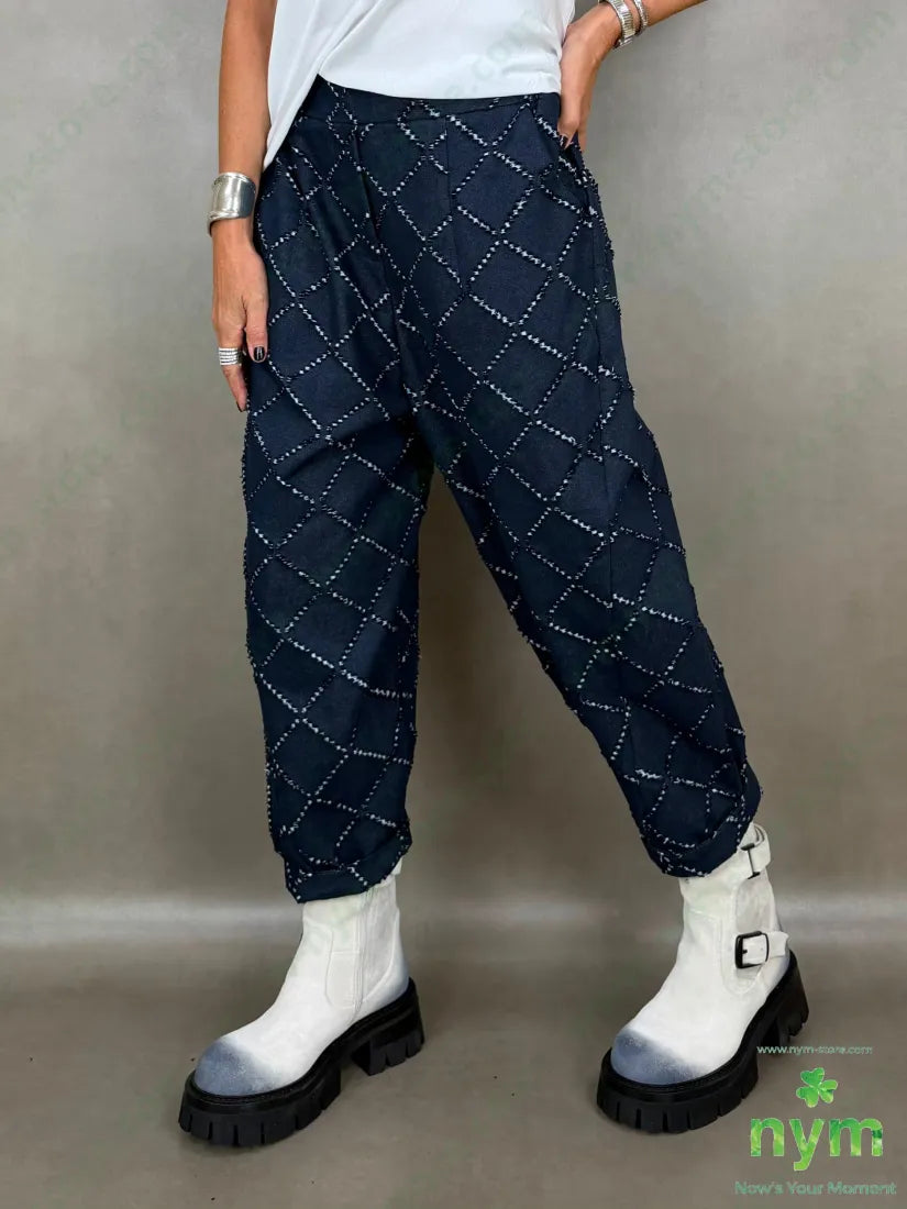 Pantalone taglio laser tasche asola 65co35pl - U / BLU / AI26 - PANTALONE