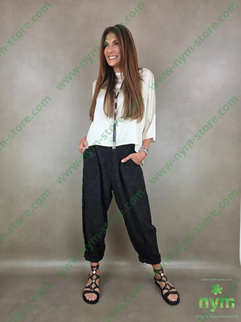 pantalone tencell dettaglio imbuto 50tc35vi15li - U / NERO / PE26 - PANTALONE