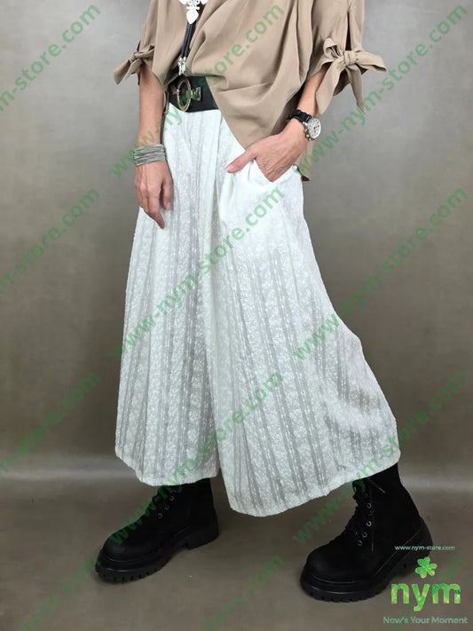 pantalone tessuto a nodi corto e largo 45ly30vi22ny U / PANNA / PE26 PANTALONE