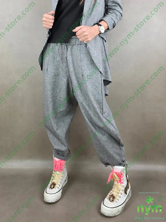 pantalone tessuto lino ad imbuto coulisse 68co17li13pl2ea - 1 / GRIGIO / PE26 - PANTALONE