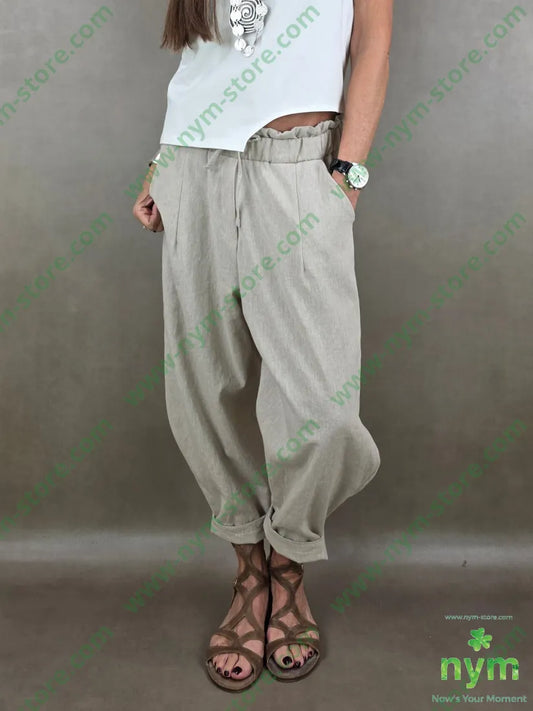 pantalone tessuto lino ad imbuto coulisse 68co17li13pl2ea - 1 / SABBIA / PE26 - PANTALONE