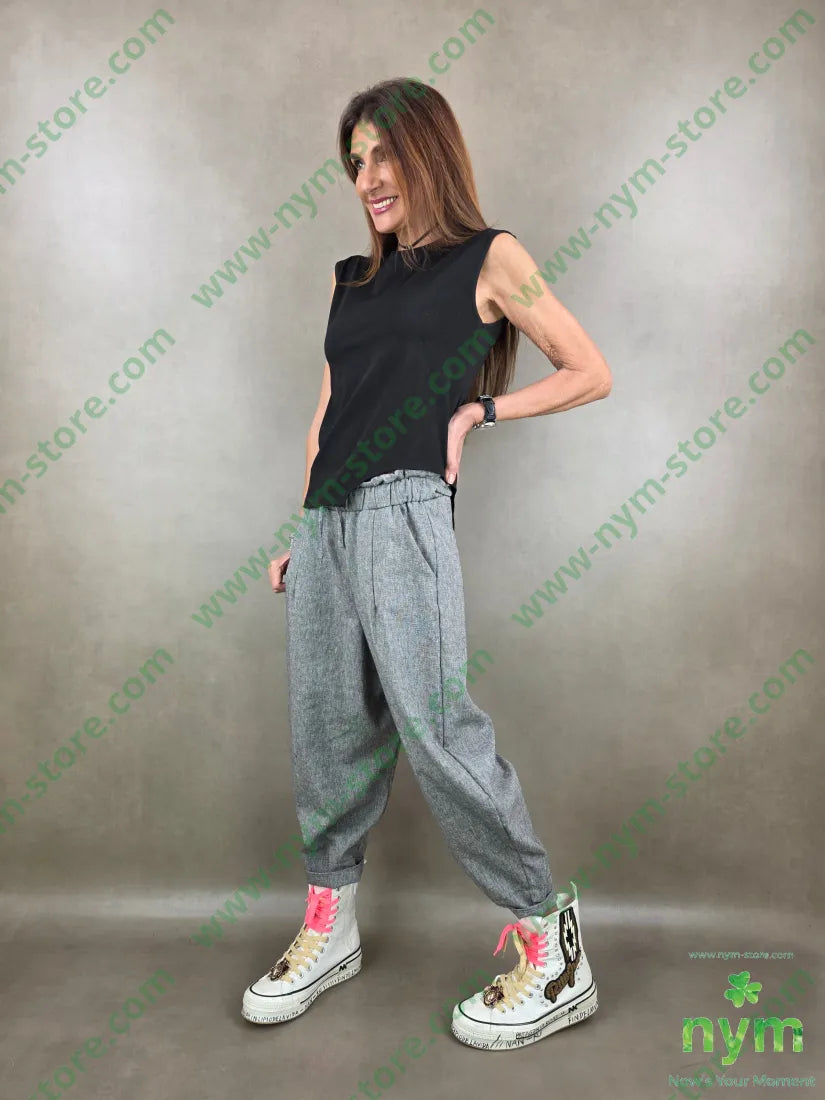 pantalone tessuto lino ad imbuto coulisse 68co17li13pl2ea - PANTALONE