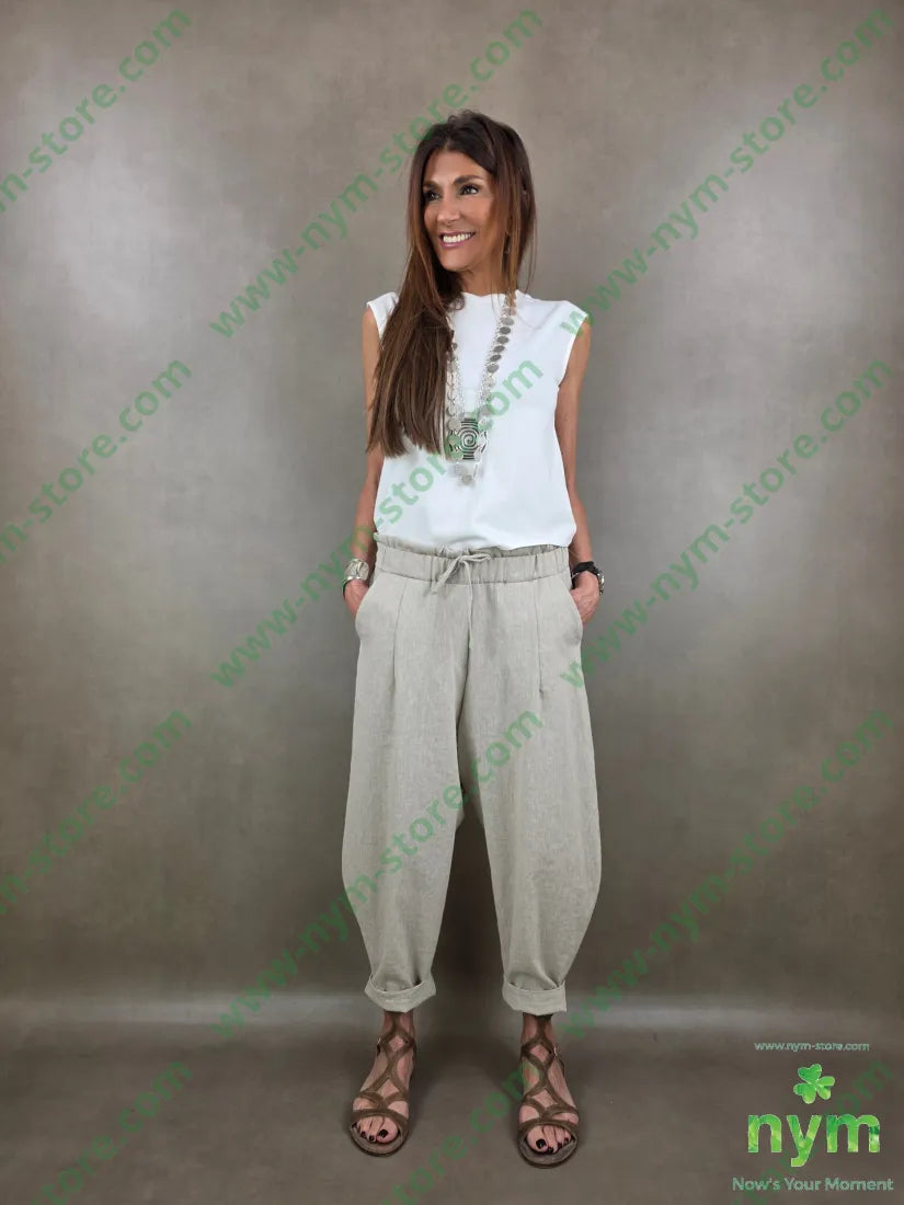pantalone tessuto lino ad imbuto coulisse 68co17li13pl2ea - PANTALONE