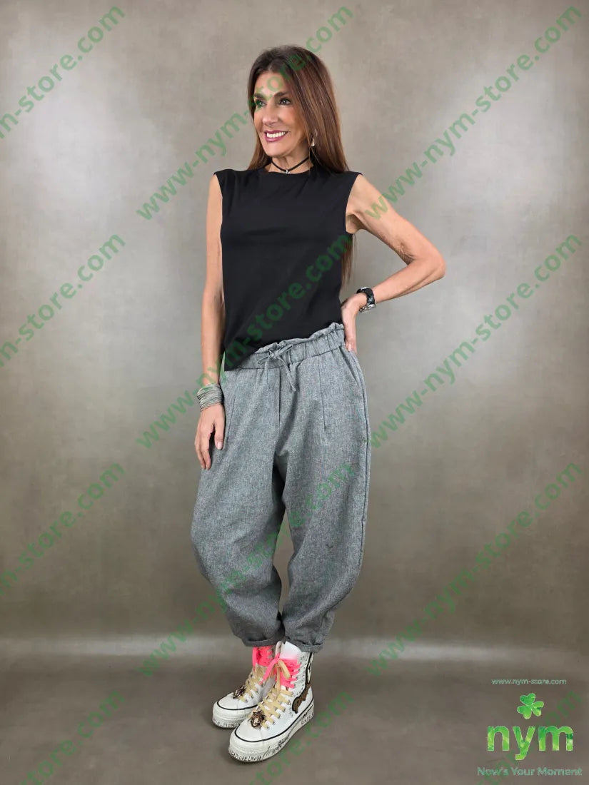 pantalone tessuto lino ad imbuto coulisse 68co17li13pl2ea - PANTALONE