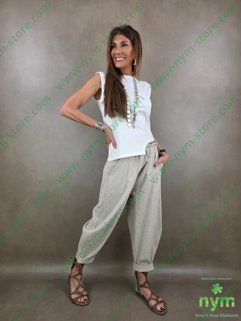 pantalone tessuto lino ad imbuto coulisse 68co17li13pl2ea - PANTALONE