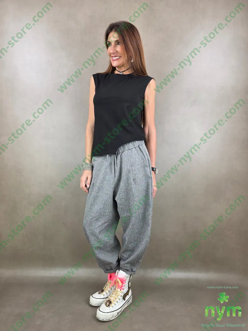 pantalone tessuto lino ad imbuto coulisse 68co17li13pl2ea - PANTALONE