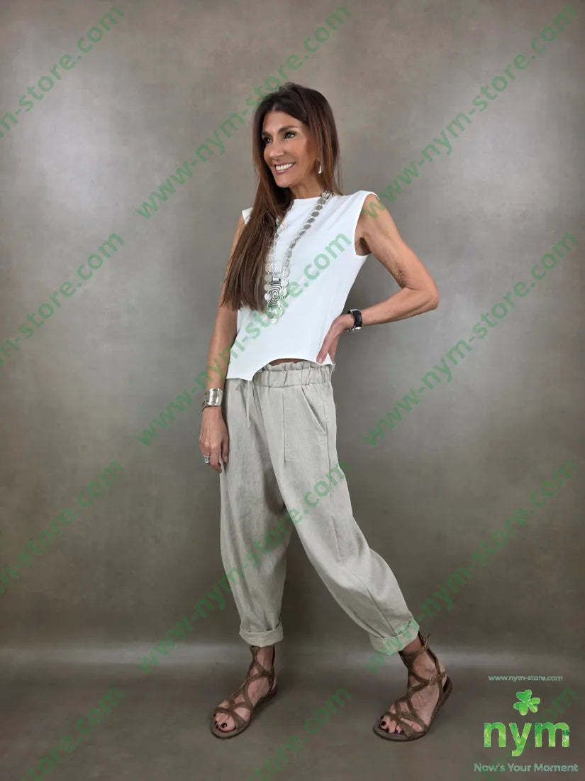 pantalone tessuto lino ad imbuto coulisse 68co17li13pl2ea - PANTALONE