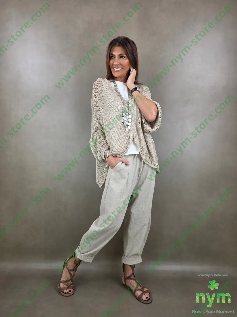 pantalone tessuto lino ad imbuto coulisse 68co17li13pl2ea - PANTALONE