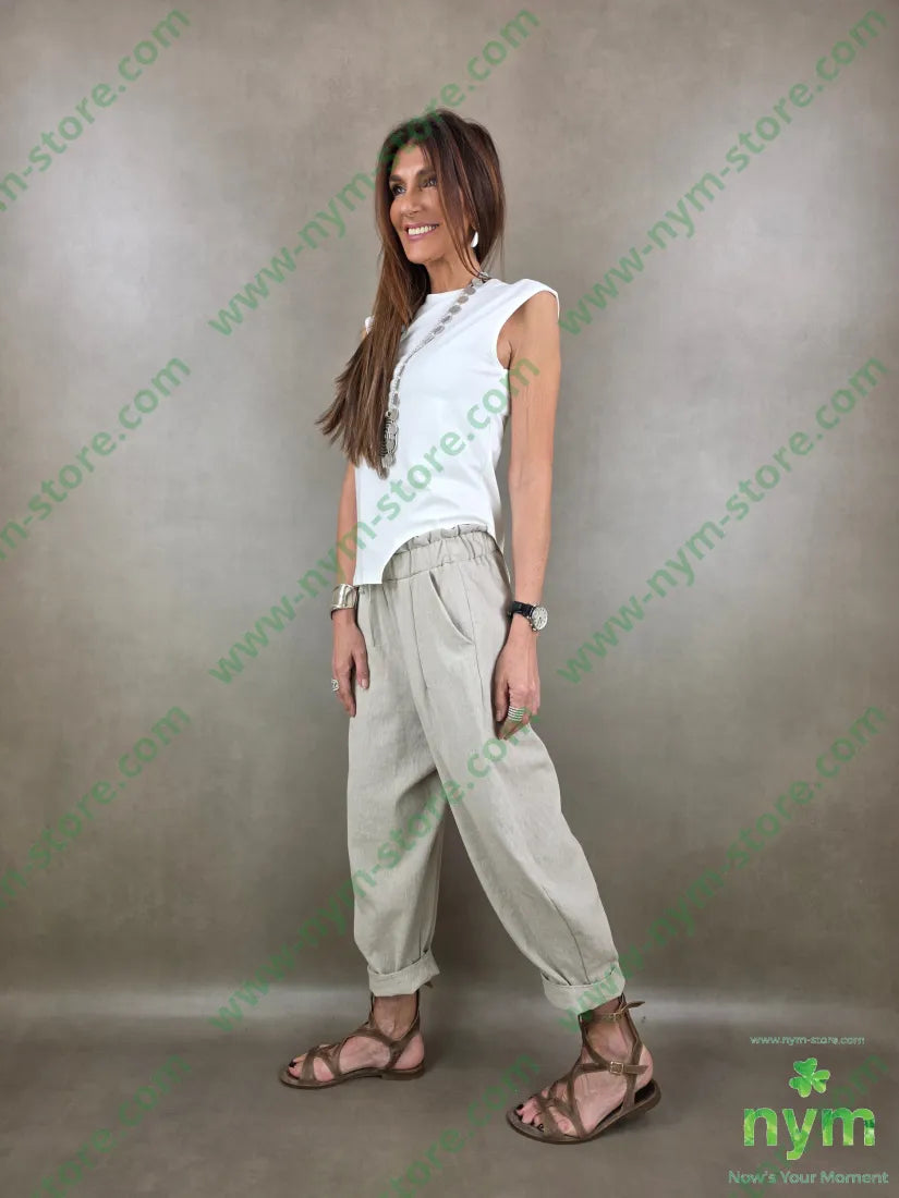 pantalone tessuto lino ad imbuto coulisse 68co17li13pl2ea - PANTALONE