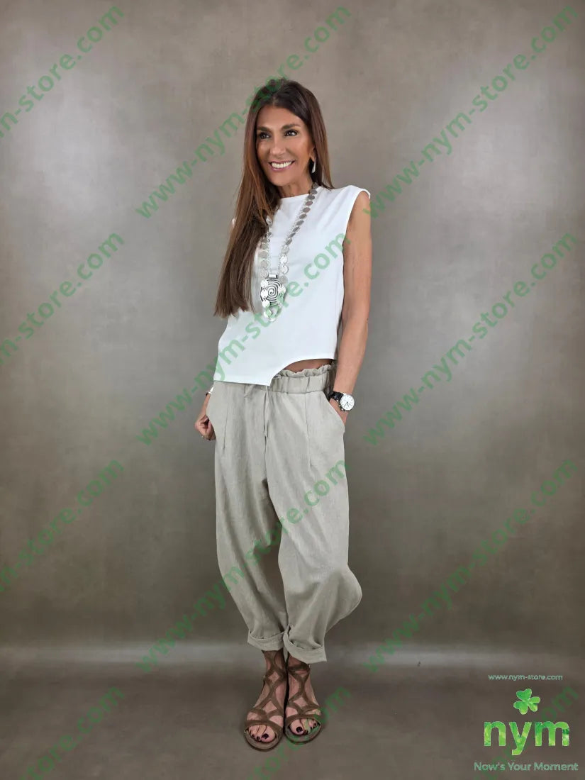 pantalone tessuto lino ad imbuto coulisse 68co17li13pl2ea - PANTALONE