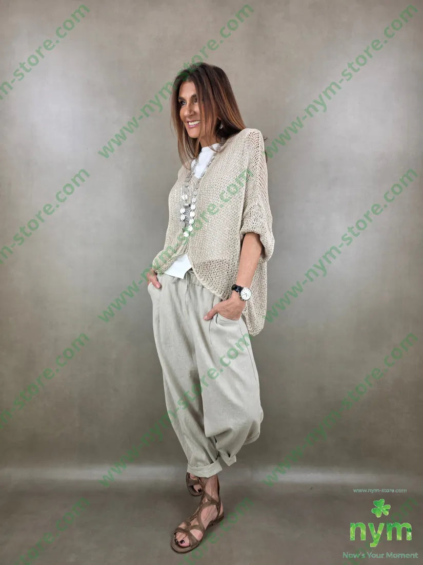 pantalone tessuto lino ad imbuto coulisse 68co17li13pl2ea - PANTALONE