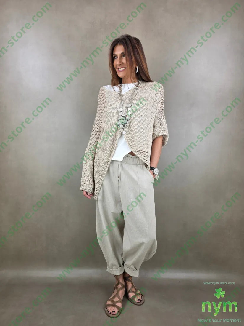 pantalone tessuto lino ad imbuto coulisse 68co17li13pl2ea - PANTALONE