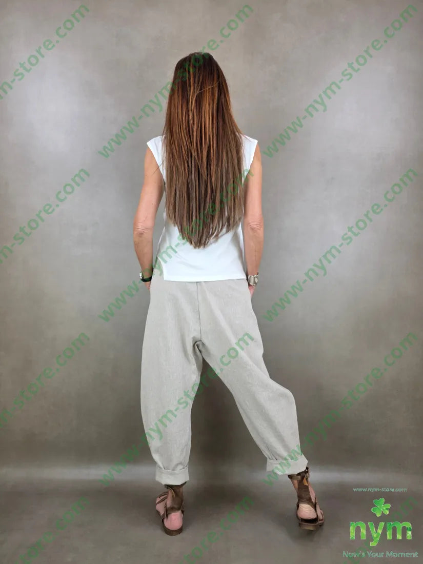 pantalone tessuto lino ad imbuto coulisse 68co17li13pl2ea - PANTALONE