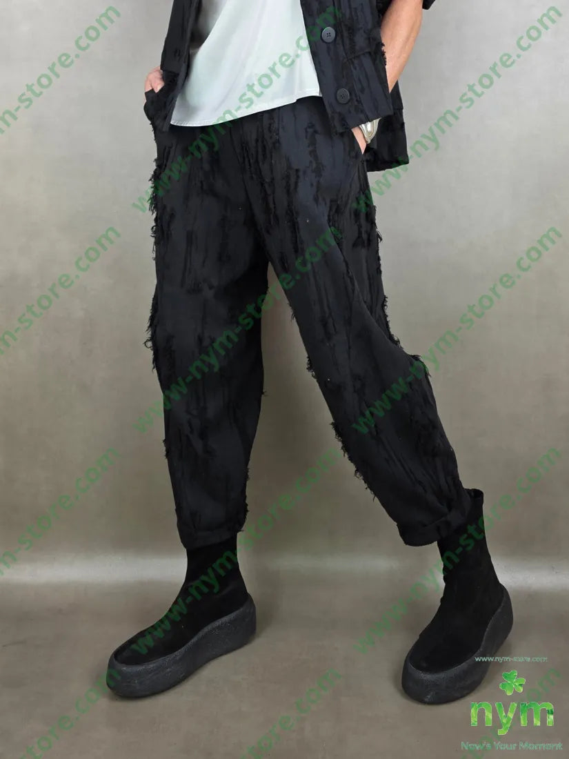 pantalone tessuto sfrangiato U / NERO / PE26 PANTALONE