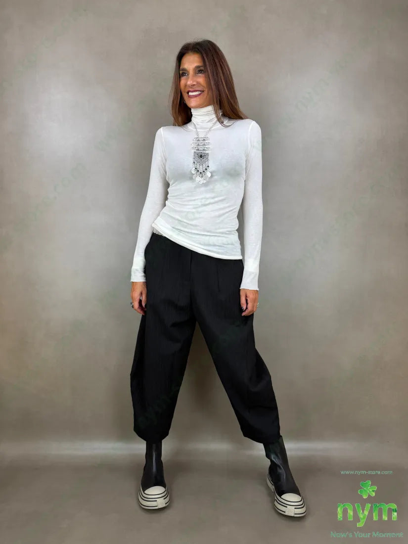 pantalone tessuto simil rigato tasche asola 45co55pl - U / NERO / AI26 - PANTALONE