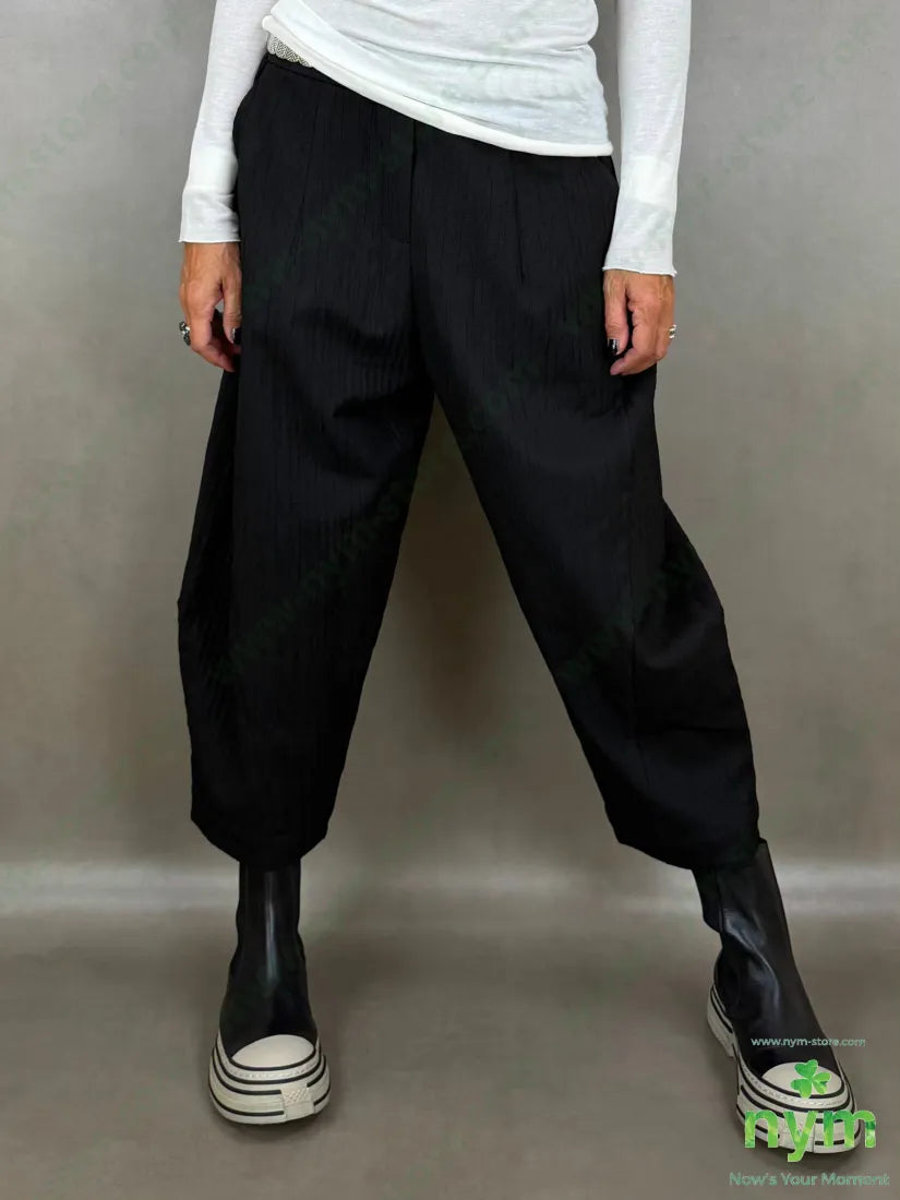 pantalone tessuto simil rigato tasche asola 45co55pl - U / NERO / AI26 - PANTALONE