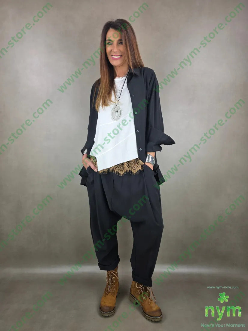 pantalone tessuto viscosa harem 87vi13pl U / NERO / PE26 PANTALONE