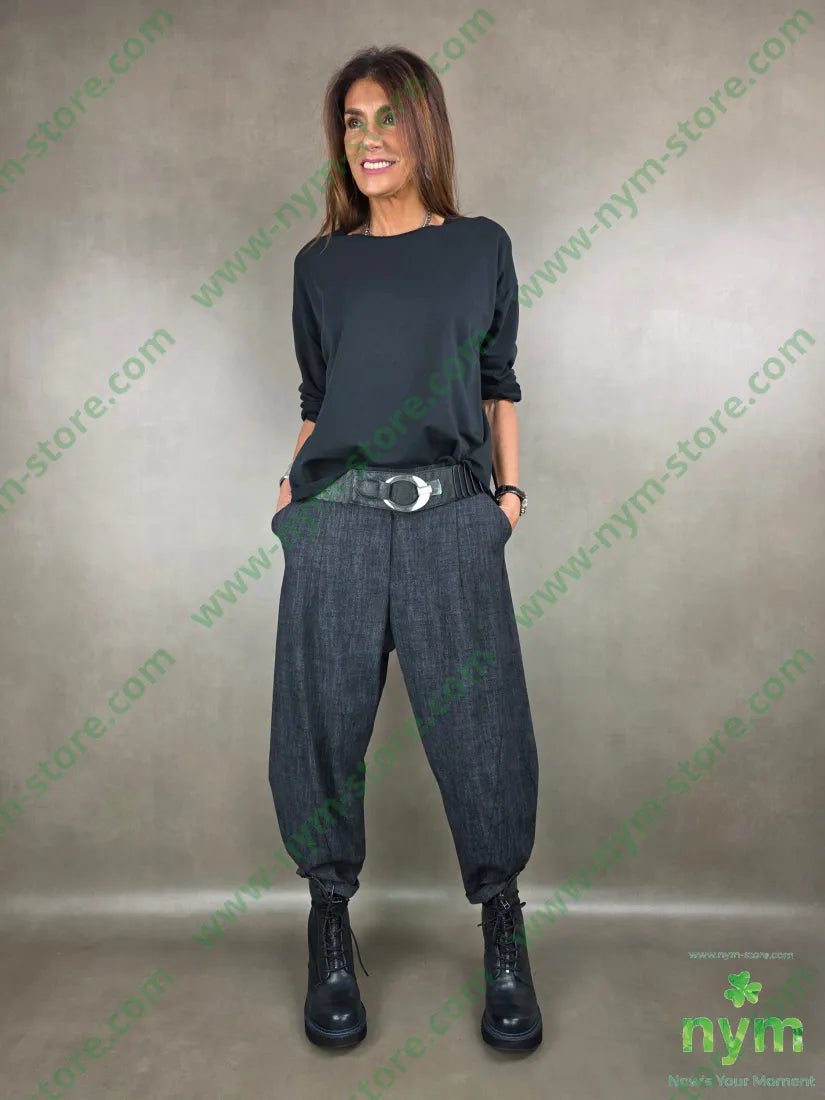 pantalone tramato dettaglio imbuto 65vi30ny5ea U / ANTRACITE / AI25 PANTALONE