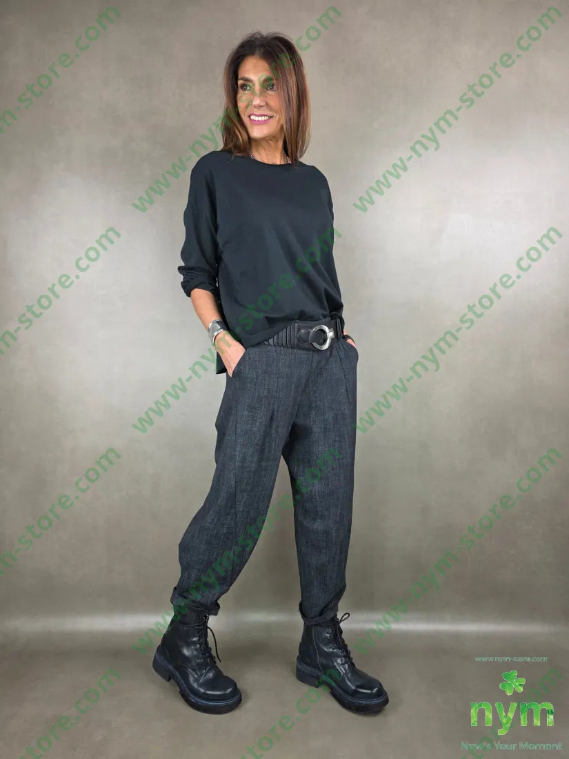 pantalone tramato dettaglio imbuto 65vi30ny5ea U / ANTRACITE / AI25 PANTALONE