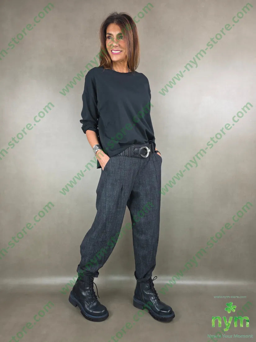 pantalone tramato dettaglio imbuto 65vi30ny5ea U / ANTRACITE / AI25 PANTALONE
