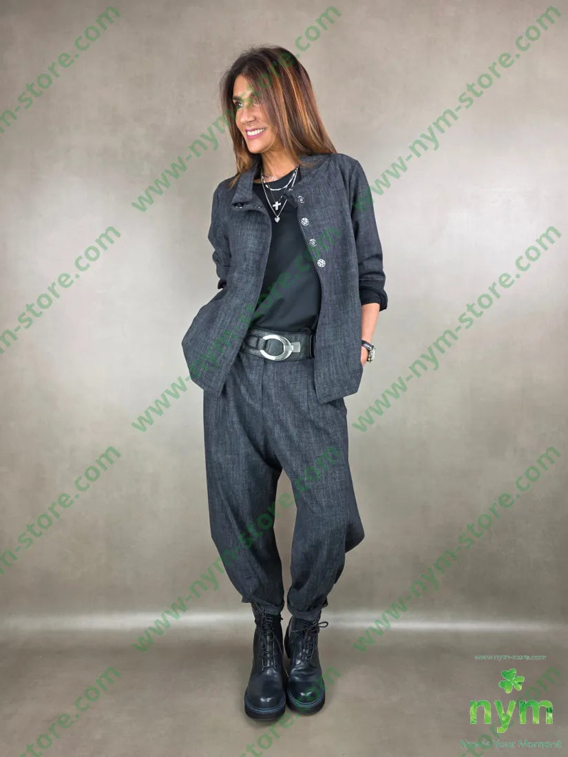 pantalone tramato dettaglio imbuto 65vi30ny5ea U / ANTRACITE / AI25 PANTALONE