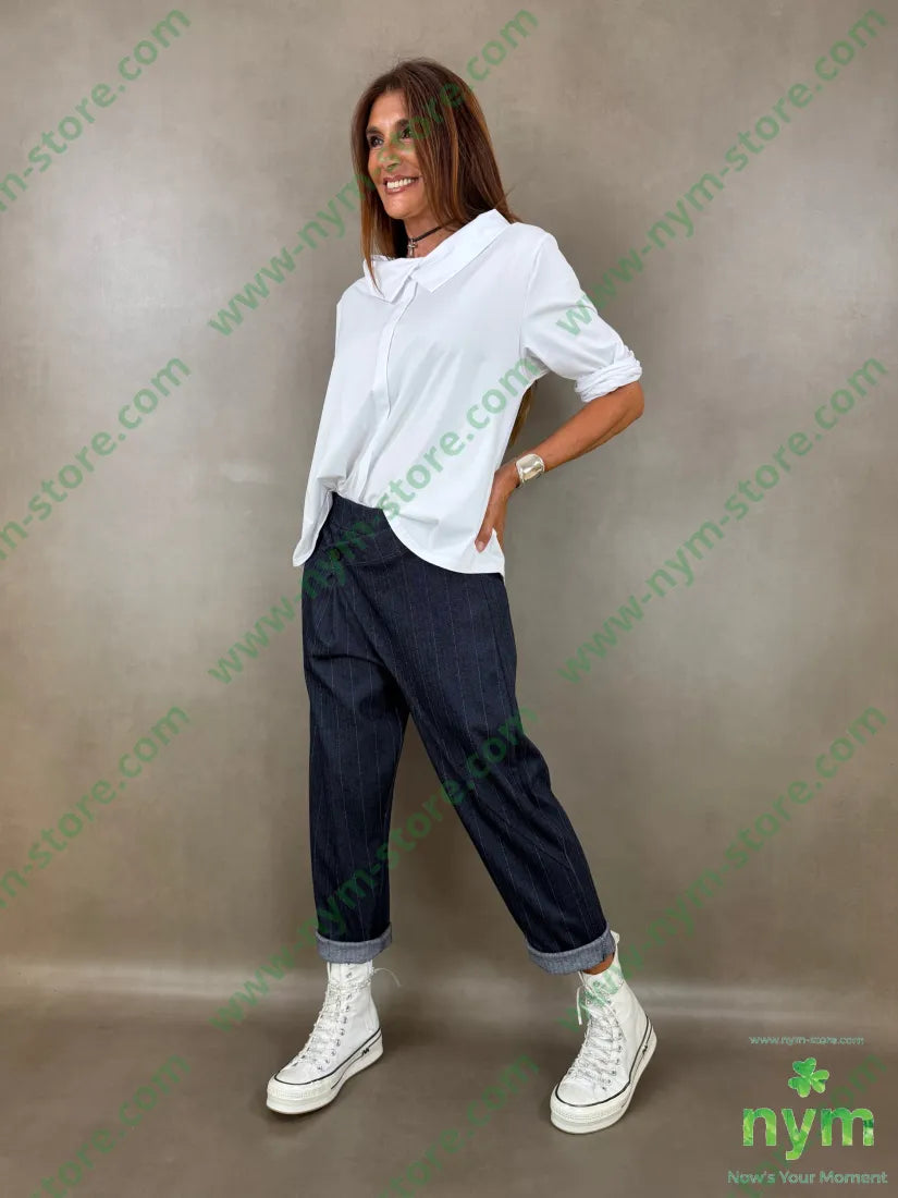 pantalone un bottone denim gessato 64vi31pl5ea - PANTALONE